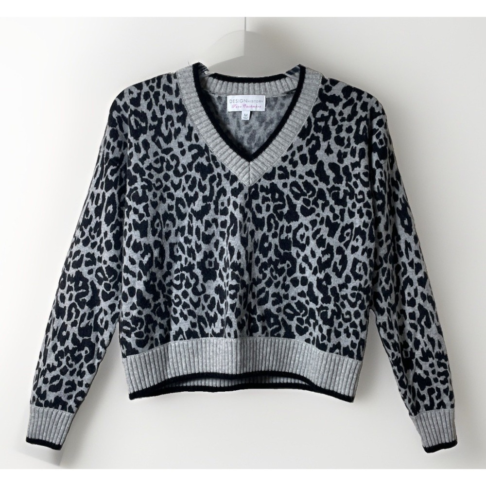 Design History Pure Cashmere Leopard Print Cropped Long Sleeve Sweater Medium
